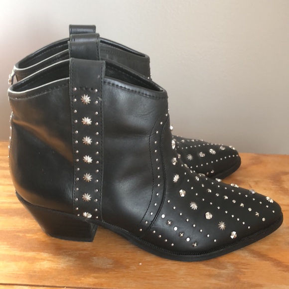 Sam Edelman Women sz 6 Black Leather Studded Western Ankle Booties - Picture 4 of 7